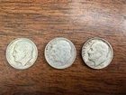 Lot of 3 90% Silver Roosevelt Dimes 10C Circulated 1951 1951D 1951 S