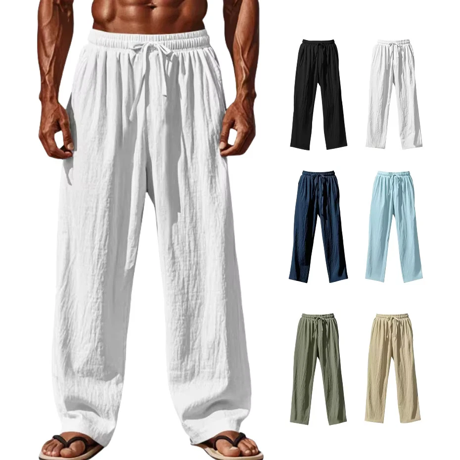 Mens Linen Cotton Pants Drawstring Summer Beach Lightweight Relaxed S-4XL
Opens in a new window or t