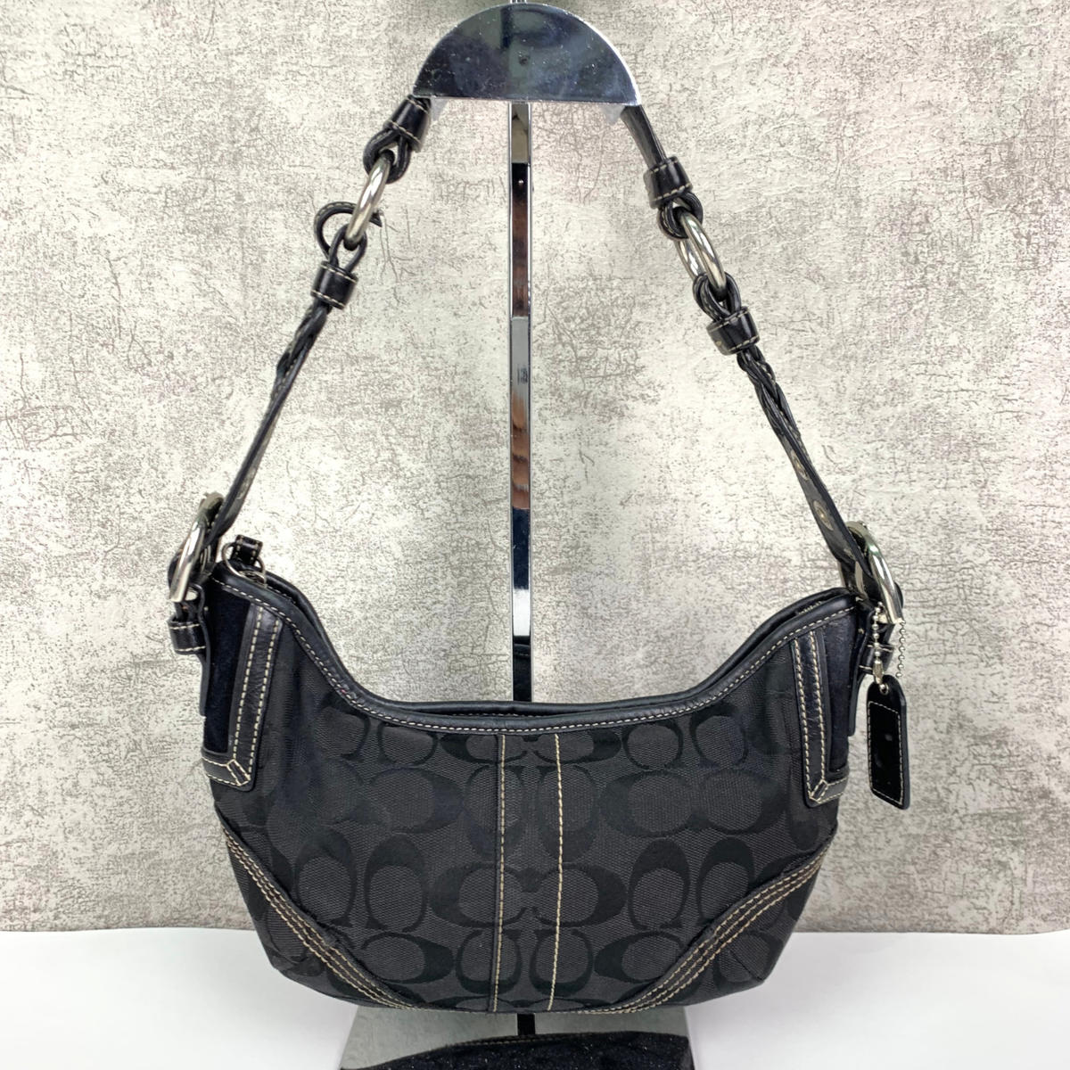 Coach Signature Monogram Black Canvas Leather Shoulder Bag Soho