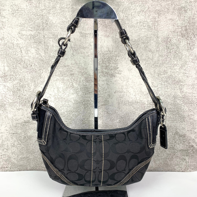 Coach Signature Monogram Black Canvas Leather Shoulder Bag Soho