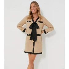Tuckernuck Pomander Place Coco Tweed Bow Dress Tan Size Small