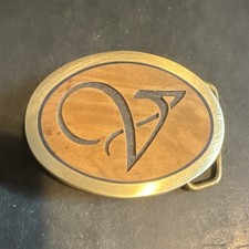 Solid Brass and Wood Belt Buckle Bronze Brown Decorative Design