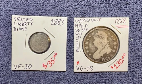 1828 Capped Bust Half Dollar AND a Seated Liberty Silver Dime (1883)