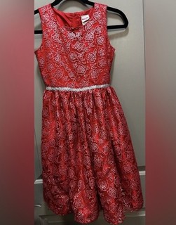 Nanette Kids Size 12 Red Dress with Silver Glitter Roses EUC