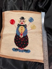 VTG Needlepoint Clown with balloons, unframed 12  x10  