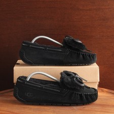 UGG Slippers Womens SZ 7 BLK Dakota Double Bow Suede Slip On Comfort Lined Shoes