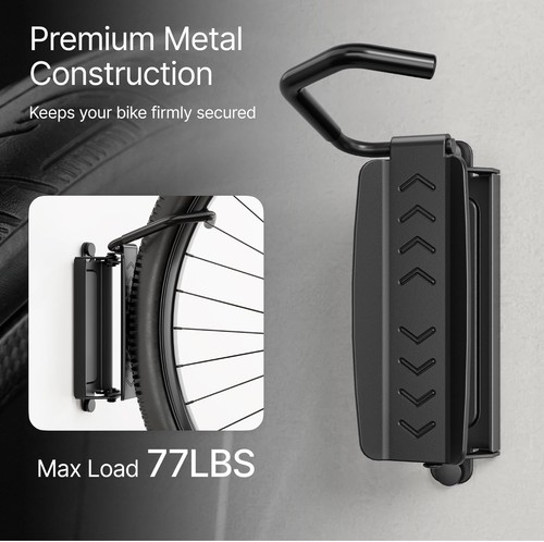 Bike Hooks for Garage, Heavy Duty Swivel Bike Wall Mount, Holds 77 Lbs Bike Wall - Picture 5 of 9