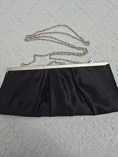 Vintage 1960s Black Evening Clutch Bag Handbag Purse With Silver Chain