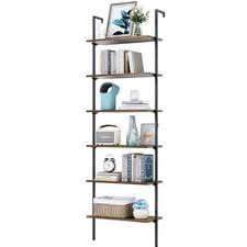 ODK 6-Tier Ladder Shelf, 87 Inches Wall Mounted Ladder Bookshelf with Metal Open