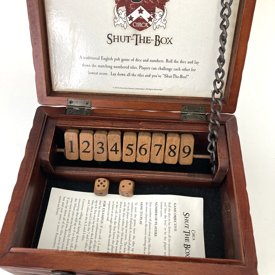 SHUT THE BOX English Pub Game Wooden Box & Dice with Instructions - Image 2 of 4