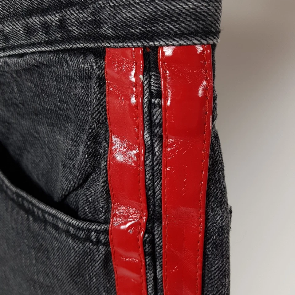 Rag & Bone Jeans Damen W28 Grau Rot Relaxed Straight Crop Streifen Denim Hose - Bild 4 von 4