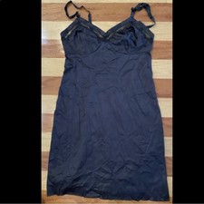 1980s LORRAINE LADIES BLACK ANTRON NYLON KNIT DRESS SLIP ADJUSTABLE STRAPS 34