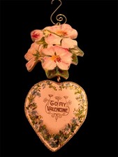 Vintage Inspired Wooden Valentine Ornament Glitter Heart Flowers To My Valentine