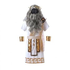 Boys Zeus Costume Ancient Greek God Roman Toga Outfit with Wig Beard, Mytholo...