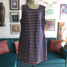 TOMMY HILFIGER size XL Navy Blue with Red & White Stripes Sleeveless Shift Dress