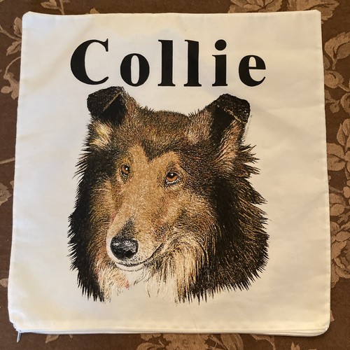 Vintage 90s English Collie Dog Pillow Cover With Zipper Dog Art 15”x 15”