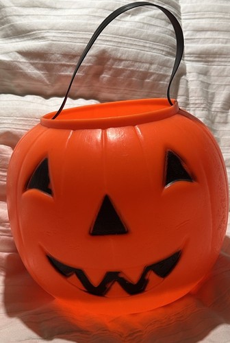 VTG 1960s Empire Blow Mold Plastic Halloween PUMPKIN JACK O'LANTERN Candy Bucket - Picture 8 of 10
