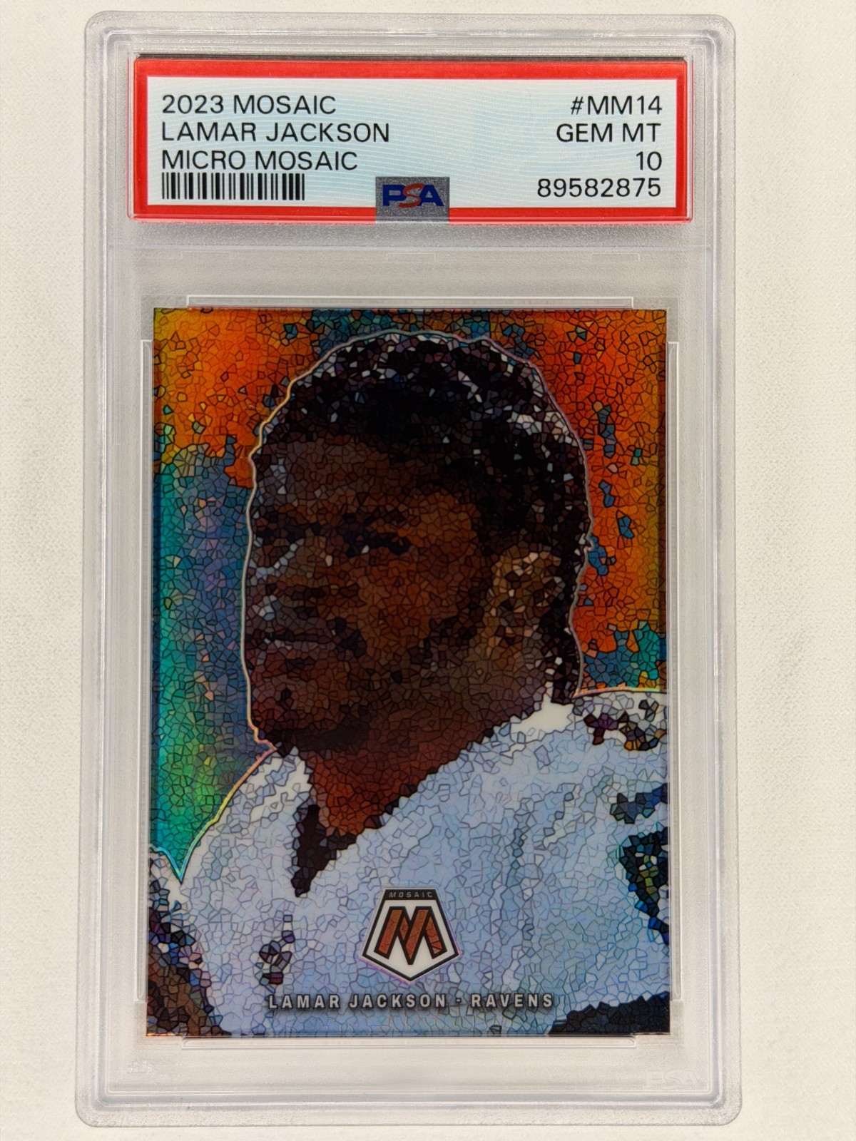 Lamar Jackson 2023 Mosaic Football Micro Mosaic PSA 10 Gem Mint Case Hit #MM14