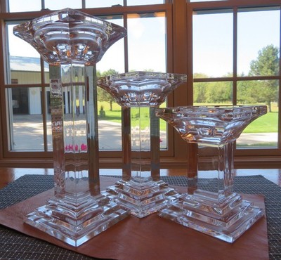 Lead Crystal Square Pillar Candleholder  3 sizes Heavy  Vintage  Poland?