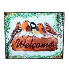 Shabby Blechschild Vögel Wanddeko Rotkehlchen Meisen Vintage Dekoschild