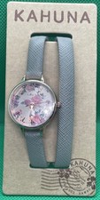 Image of Kahuna Ladies Watch KLS-0328L Rose Gold and Floral Dial Grey Cross Over Strap