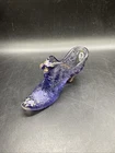 VTG FENTON Daisy Button Cat Head Purple Glass Slipper Shoe Hand Painted D Owens