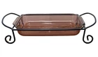 VTG Pyrex Cranberry 233-R Baking Dish Casserole 13 X 9 X 2 With Metal Holder 3QT