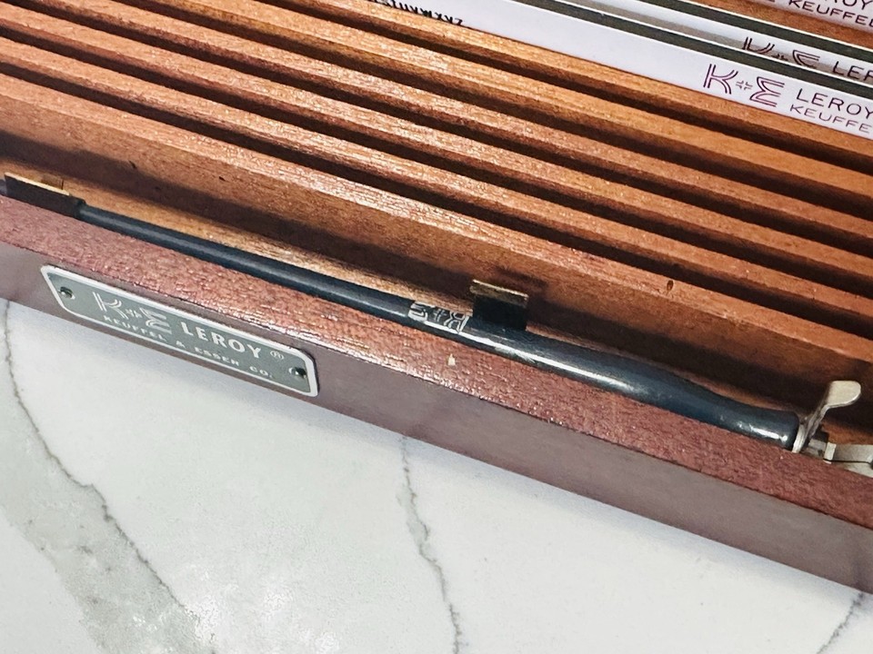 K&E Leroy Lettering Set Keuffel & Esser Drafting Kit Mahogany Wood Case ...