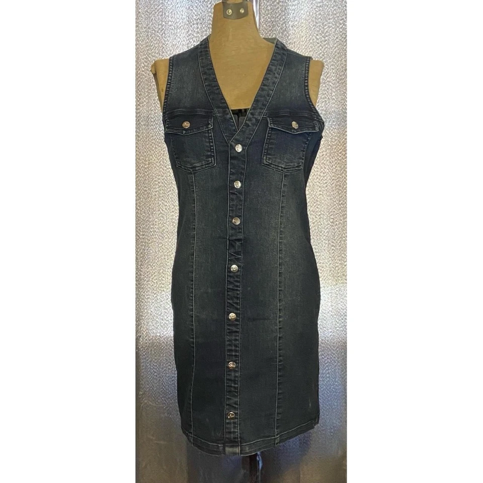 Vestido GUESS Mujer Talla M Denim Lavado Oscuro Sin Mangas Vintage Años 90 Y2K Foto 2 de 4
