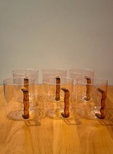 Room Essentials Glass Mugs with Wavy Handles Pink with Amber Handles - Set of 6