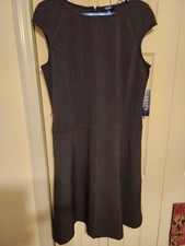  Chaps Charcoal Dress 14  Fit Flare Scoop Neck A Line Cap Sleeve.New With Tag