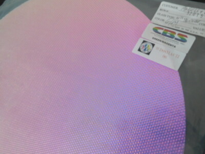 Dichroic Glass: CBS 96COE Green/Magenta on Cube Textured Thin Clear  3'' Sq