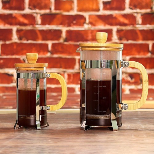 Elegante caffettiera pressa francese 34 oz con coperchio in bambù e struttura in acciaio inox - Foto 10 di 10
