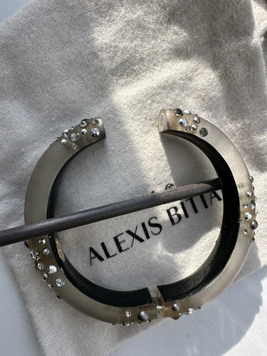 Alexis Bittar Purple Lucite Silver Rhinestones Bangle - Picture 5 of 9