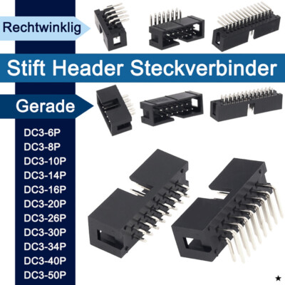 DC3 6/8/10~50Pin 2.54mm Gerade/Rechtwinklig IDC Box Header Steckverbinder Buchse
