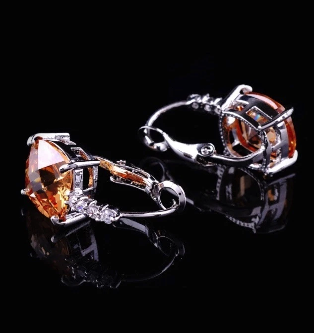 Brincos femininos folheados a ouro branco 14k 5 CTW laranja morganita almofada gota - Imagem 3 de 4