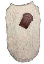 Fluffy Pups pet Apparel Cream Colored Cable Puppy/Dog Sweater, Small