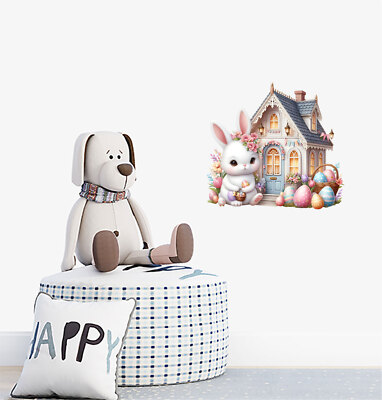 Osterhase Kaninchenhaus Blume Ei Wandbild Schlafzimmer Vinyl Aufkleber Abziehbilder a9977