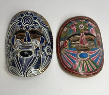 Talavera Mexican Folk Art Clay Masks Hand Painted Wall Hanging Lot Of  2