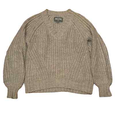 American Eagle Chunky Oversized Grey Knit V-Neck Sweater Size