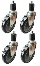 5" x 1-1/4" Polyurethane Wheel on Threaded Stem Caster - 4 Swivels with Brake