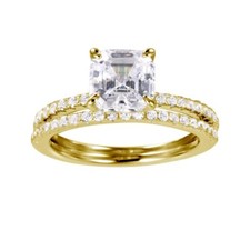 Sterling Silver Gold Plated 2-pcs Ring Set w/ 7 mm 2 ct Princess Cut Center CZ