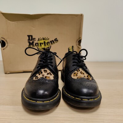 Dr Martens Joyce Heart Hair On Leopard Print Brogue Black Shoes Uk