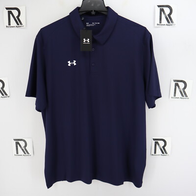 NWT Mens Under Armour Tech UA Golf Polo Shirt Navy Blue Performance SS Loose Fit