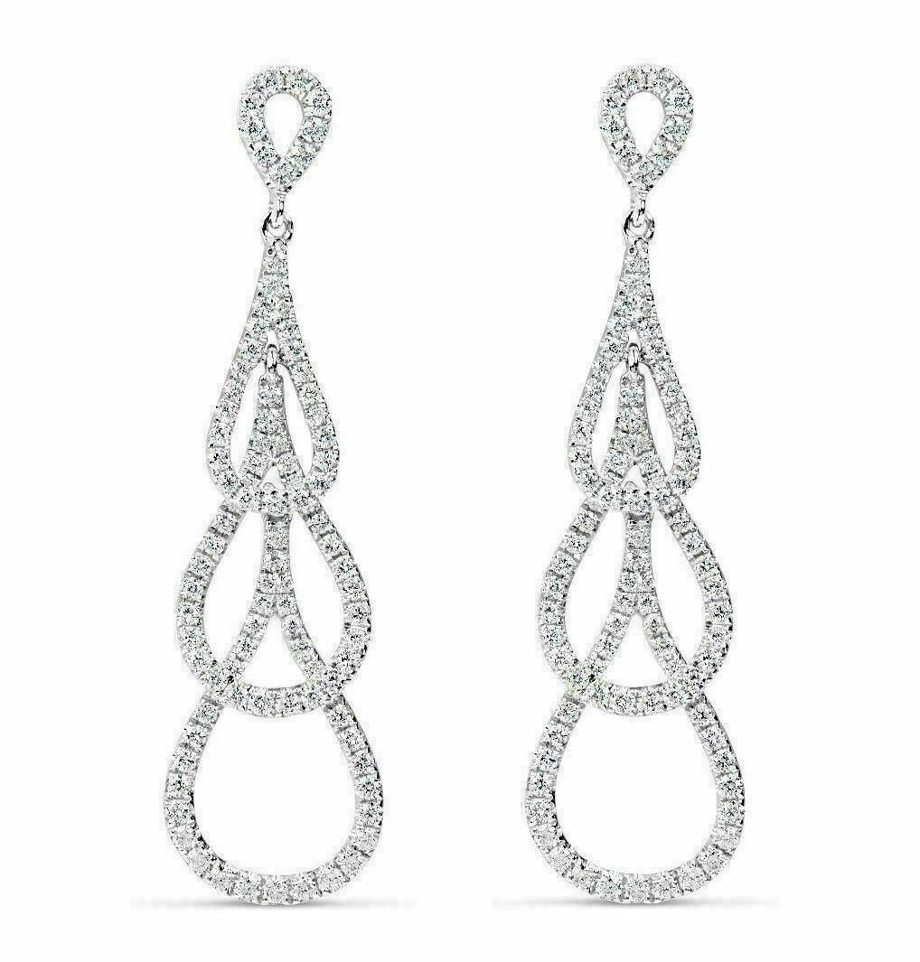 ORECCHINI PENDENTI ESTATE GRANDI 1 30 CT DIAMANTE ORO BIANCO 18KT 3D MULTI FILA VORTICE