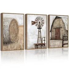 Drsoum Farmhouse Wall Art Vintage Rustic Windmill Barn Cornfield Pictures Fra...
