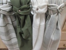 XL Hanging Hand Kitchen Towel Green, Olive, Squares, Stripes, Snap, Dish Towel