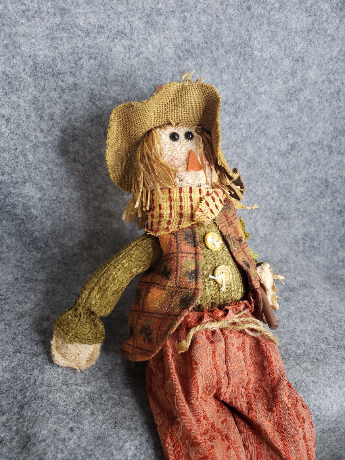 Vintage Sitting Scarecrow Straw Hat Decoration Harvest Fall Autumn