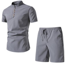 Men's Short Sleeve Shirts and Shorts Summer Outfit 2-Piece Set Sweatsuit Set