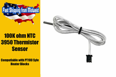 Thermistor Cartridge 3950 HT-NTC100K, Up to 350 Degrees, PT100 Style Heat Blocks